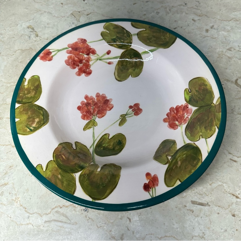 DROLL DESIGNS Ceramic Large 12" Pasta Soup Salad Bowl Floral Hand Painted Signed